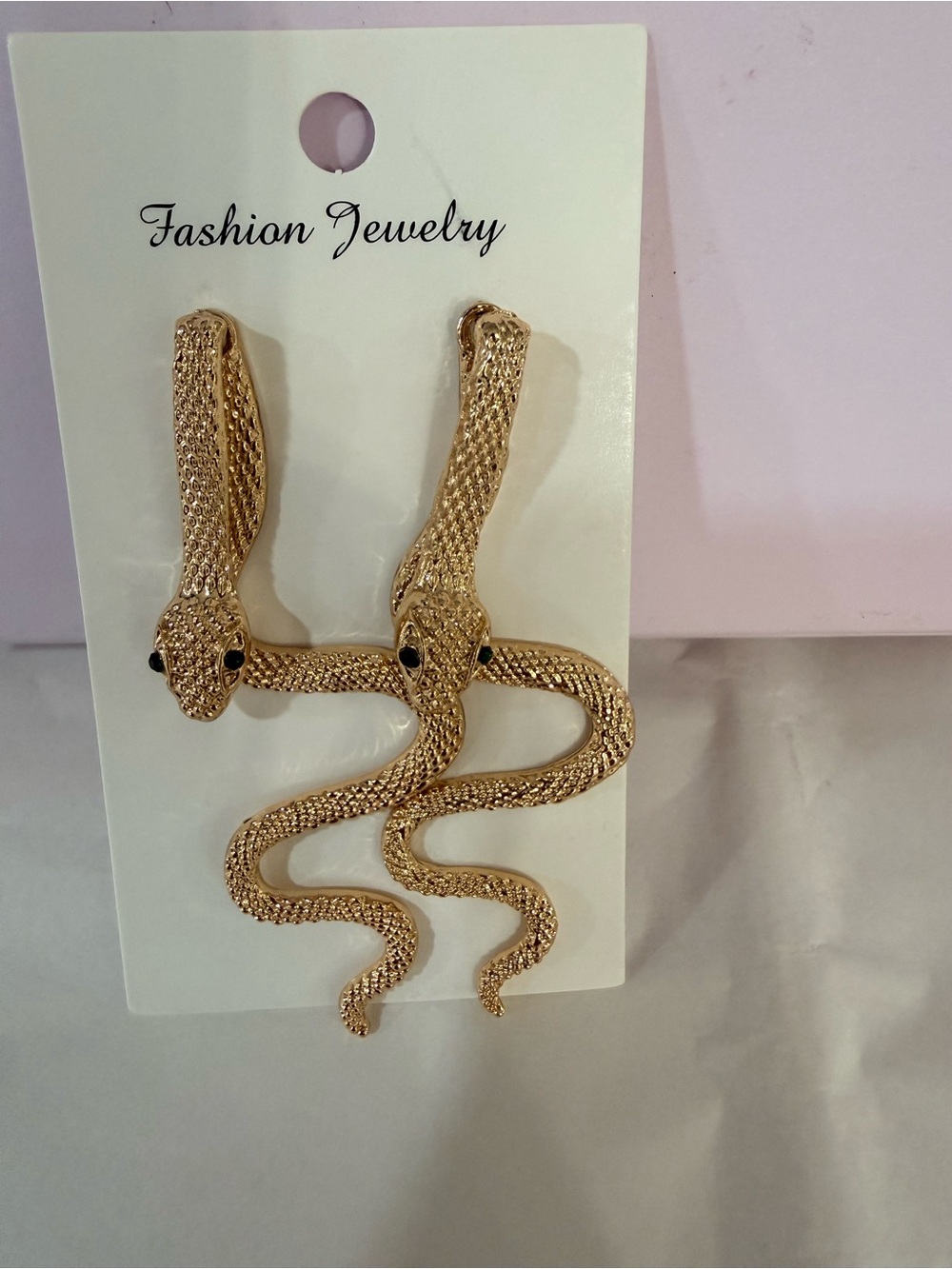 Fashion Jewelry Gold Snake Dangle Earrings with Black Eyes